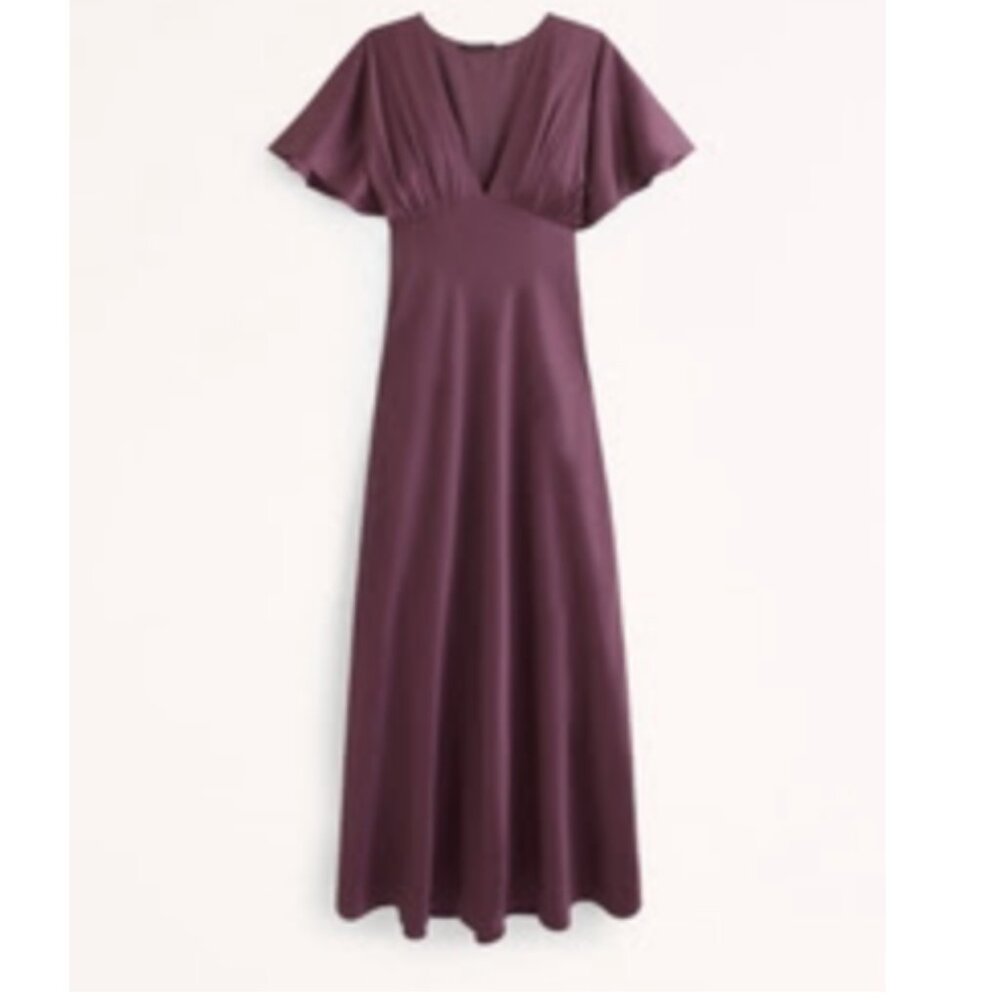 Abercrombie Flutter Sleeve Satin Maxi Dress - Burgundy
